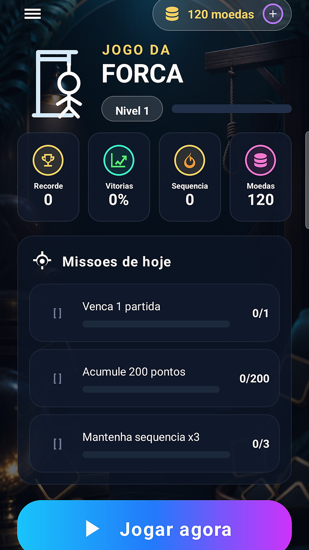 Tela inicial do Forca Premium