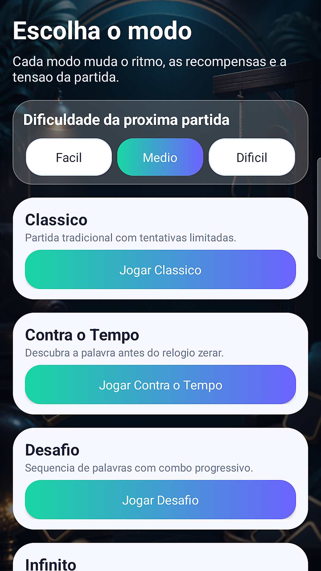 Seleção de modos e dificuldade